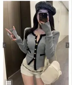 GRL バイカラーショート丈ニットカーディガン［at2410］