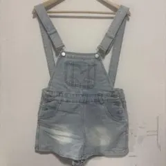 グレー デニム サロペット ショートパンツ