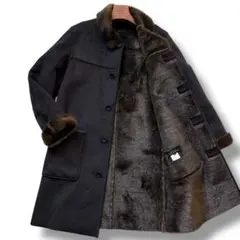 極美品 メンズメルローズ ムートンコート ファー L相当 紺 ロング メンズ