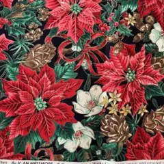 クリスマス生地　USAコットン　ポインセチア　クリスマスローズ　ヴィンテージ