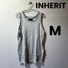 INHERIT タンクトップ Mサイズ ボーダー 白グレー ノースリーブ メンズ