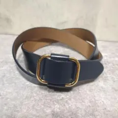 ホールレスベルト 穴無しレザーベルトネイビー ゴールドバックル