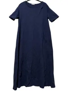 GU/ネイビー 半袖 Aライン ワンピース/綿100%