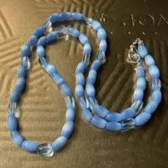【美品】ブルーのビーズネックレス　透明　青　ワントーン⑫
