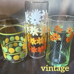 昭和レトロポップ︎✦︎ヴィンテージ︎✦︎オレンジ 黄色 黄緑︎✦︎ドット 花柄︎✦︎グラス︎✦︎3個