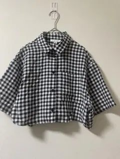 TOPSHOP チェック柄 クロップドシャツ 半袖 UK6 Mサイズ　2-69