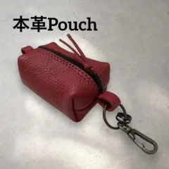 本革　牛革　レザークラフト　キーリング付　ミニポーチ　コインケース　レッド