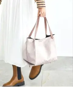 russet たためるバッグ　ナイロンジャガード　スモーキーピンク　トートバッグ