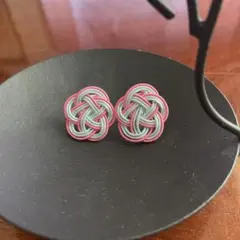 水引イヤリング 水色 ピンク 樹脂イヤリング ハンドメイド
