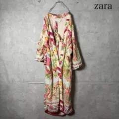 ZARA オリエンタル柄 レーヨン 前開き ワンピース ガウン 羽織 N2721