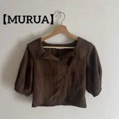 【MURUA】ブラウン/チェック/半袖シャツ/短丈