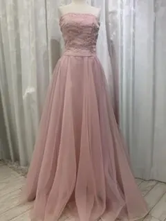 ピンク トップ刺繍 オーガンジーカラードレス7-9号 結婚式