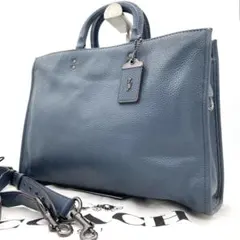【極美品】コーチ　ローグ　2way バッグ　チャーム　レザー　ブルー　A4可能