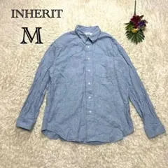 インヘリット 長袖刺繍シャツ ブラウス 羽織り 薄手 ブルー 綿 カジュアル M