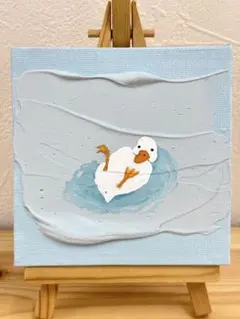 【Yesudio】浮かぶアヒルのアクリル絵画 テクスチャーアート