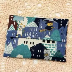 ハンドメイド　ポケットティッシュケース　魔女猫　猫柄　ブルー