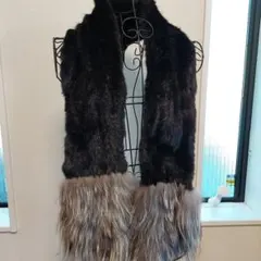 未使用　ブラックミンクとラクーンの 毛皮マフラー