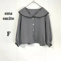 【エムズエキサイト】ブラウス F ブラック 白 綿 七分袖 セーラー襟 チェックのサムネイル