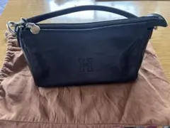 未使用級】ヒロフ プリマ S ダークネイビー ハンドバッグ シボ革 筒型