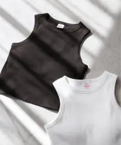 HEALTH KNIT/ヘルスニット×JSカップ付リブクロップドタンクトップ黒のサムネイル