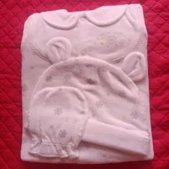 ベビー　長袖コンビドレス　結晶柄　ミトン　帽子　サイズ50-60