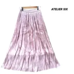 美品 ATELIER SIX プリーツロングスカート 光沢 ピンク ウエストゴムのサムネイル