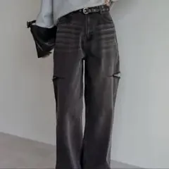 Re:EDITサイドスリットワイドストレートコットンデニムパンツ