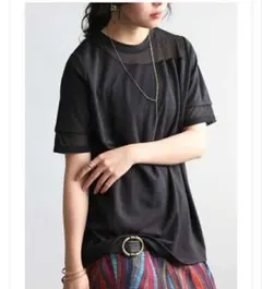 新品アンティカ　シアー切替半袖トップス　Lサイズ