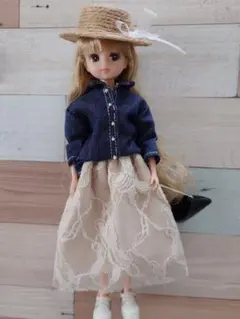 22cmドール服 襟付きカーディガン×ロールアップデニムスカート♡3点