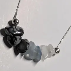 アクアマリン　ムーンストーン　オブシディアン　シルバーネックレス【匿名配送】