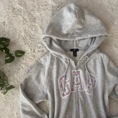 GAP ロゴパーカー y2k 平成ギャル フェアリーグランジ グレー 花柄