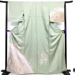 M27-7 新品保管品 和田光正作 正絹 金彩訪問着 仮絵羽 未仕立 水色 梅枝 M27-7 新品保管品 和田光正作 正絹 金彩訪問着 仮絵羽 未仕立 水色