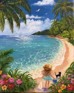 アクリル絵画 風景画　お姉ちゃん過ごす楽しい夏♡のサムネイル