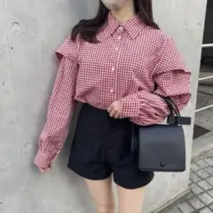 全新未開封 紅色 清純系 Rili tokyo 長袖襯衫 格紋上衣