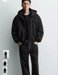 ZARA テクニカルキルティングジャケット ブラック　S-M