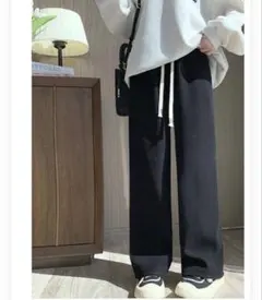 人気商品 あったか リブ コーデュロイ ワイド パンツ 冬 ブラック M