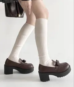 shoes in closet 軽量厚底ヒールアップ やわらか リボンローファー