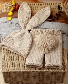 新生児　撮影　ニット　パンツ&帽子