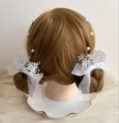 卒業式　成人式　七五三　ツインお団子　髪飾り　リボン　ひつじヘア　ヘッドドレス