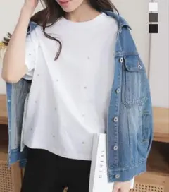 パール Tシャツ 半袖 クルーネック 綿100% ティーシャツ オフホワイト 白のサムネイル