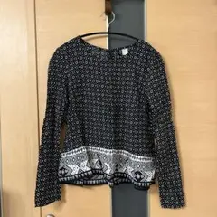 黒　幾何学模様　長袖ブラウス M H&M