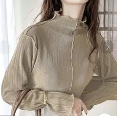 2wayメロープリーツハイネックトップス☆ベージュ☆グレージュ☆L