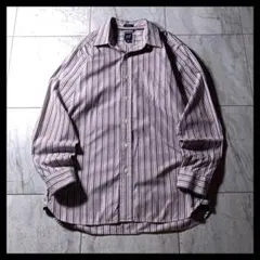 00s OLD GAP レギュラーカラー マルチストライプ シャツ 紫 茶色 M
