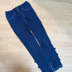 anyfam キッズ デニム風 ロングパンツ リボン付き