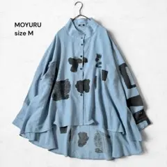 萌 MOYURU コットンリネン 変形チュニック 配色切替 アシンメトリー 新品 萌 MOYURU 横長変形ヘム アシンメトリー リネン混チュニック