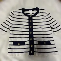 【H&M】春夏ストライプカーディガン160 紺と白 ボタンゴールドのサムネイル