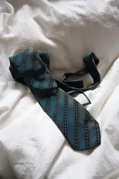 CHANEL シルク ネクタイ 青緑色 ストライプ　ヴィンテージ