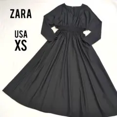 【美品】ザラ カシュクール ロングワンピース ウエストマーク Vネック ブラック
