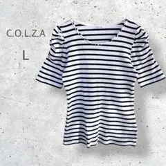 【C.O.L.Z.A】リブ　半袖カットソー　Tシャツ　ボーダー　パール　ビジューのサムネイル