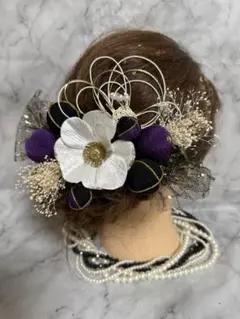 ꫛꫀꪝ✧No.2319 紫×黒　髪飾りセット　卒業式　成人式